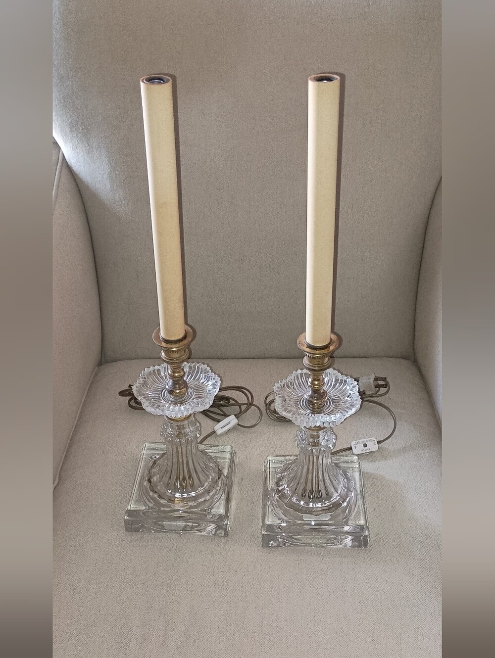 Vintage Speer Brand Pair of Clear Crystal Table Lamps
